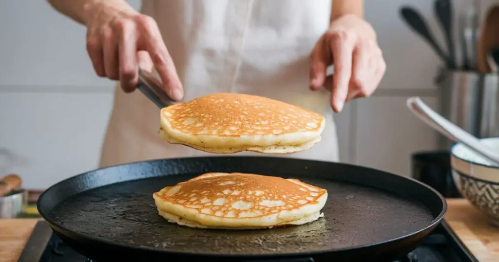 Flipping pancakes on griddle