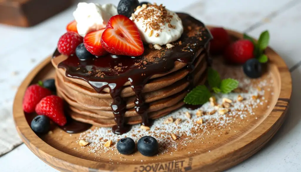 Healthy cocoa pancake toppings