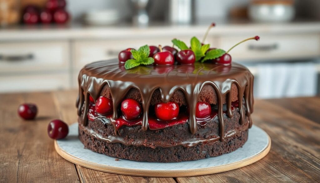 Chocolate cake with cherry filling