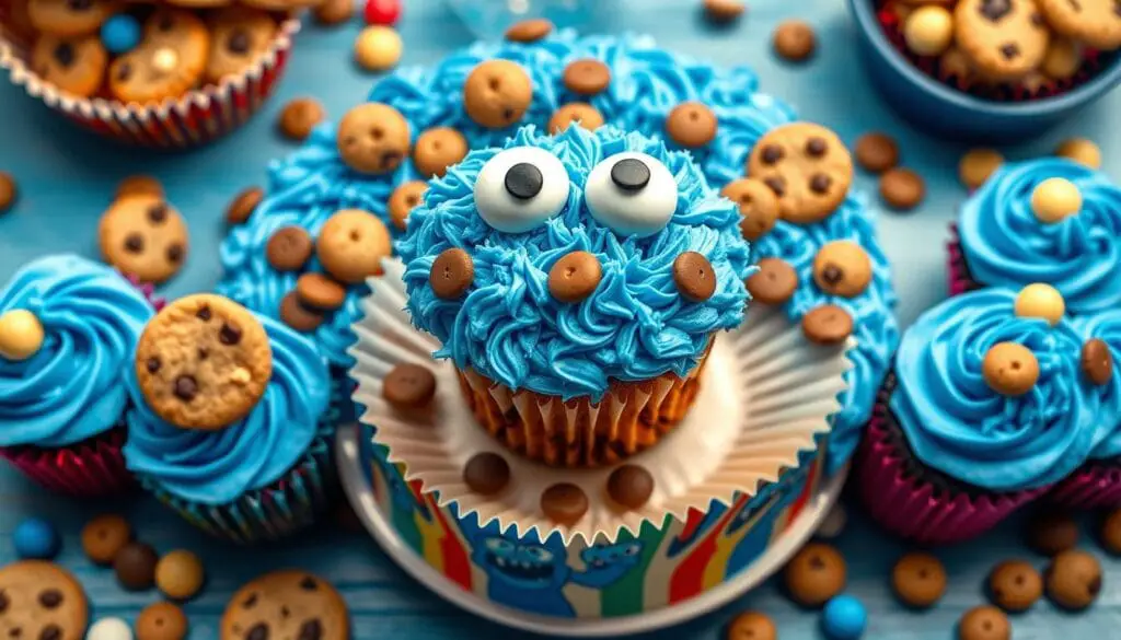 Cookie Monster cupcake cake layout