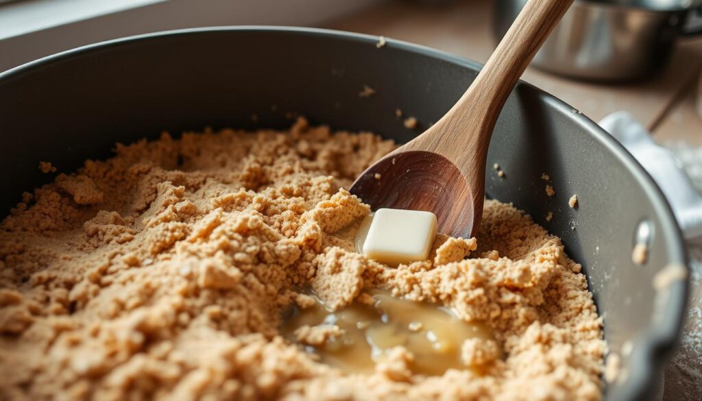 Preparing the Crust for the Little Debbie Christmas Tree Cheesecake