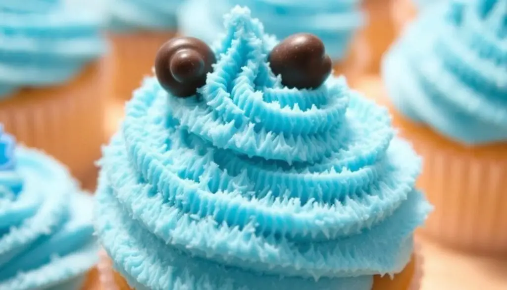 blue furry monster cupcake cake frosting