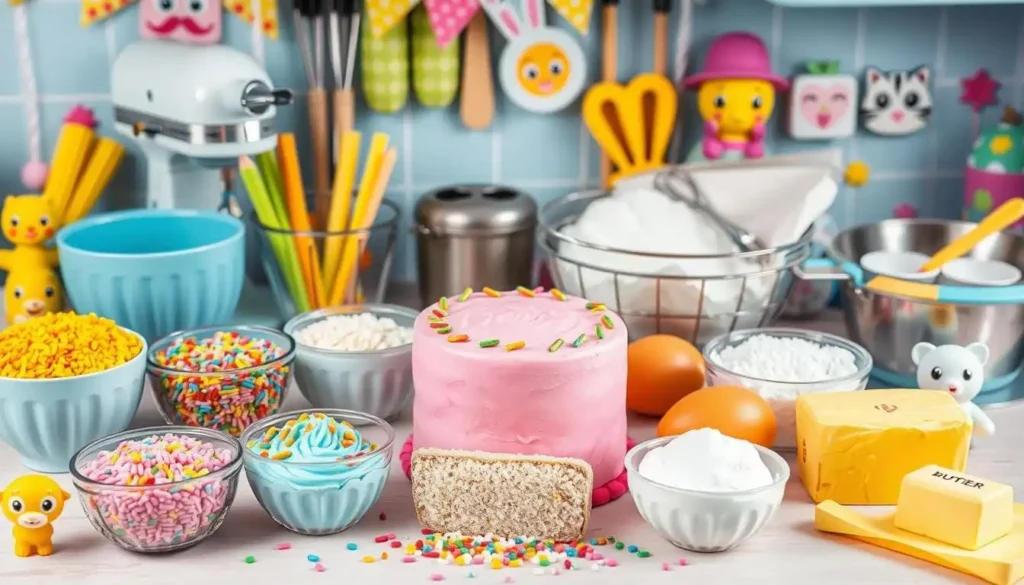 Nanalan cake ingredients and baking equipment