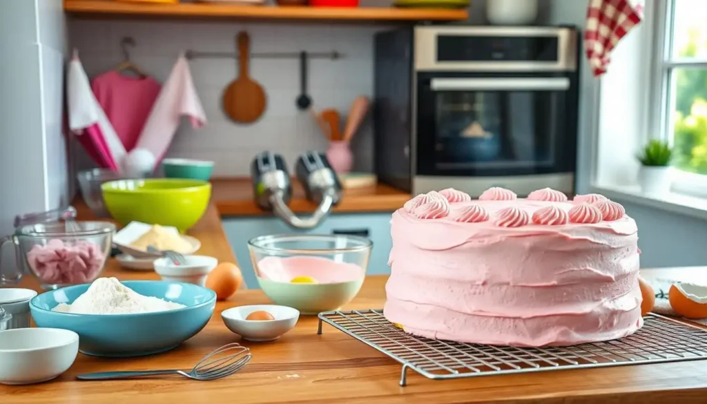 Pink Cake Baking Process